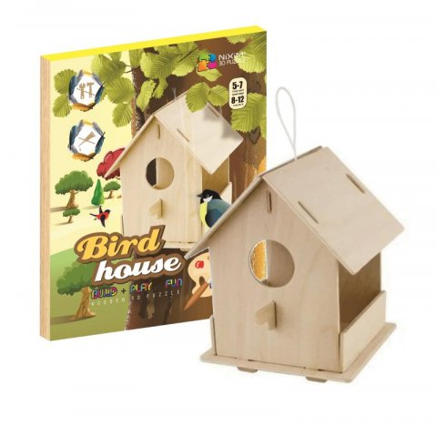 neuveden: NiXiM Dřevěné 3D puzzle - Ptačí budka - krmítko