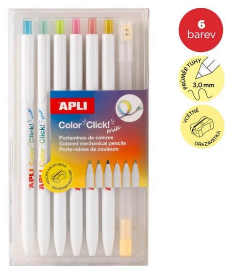 : Pastelky stiskací duhové Color Click 6ks, vč. Ořezávátka