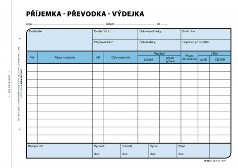 neuveden: Příjemka-převodka-výdejka, A5, 100 listů