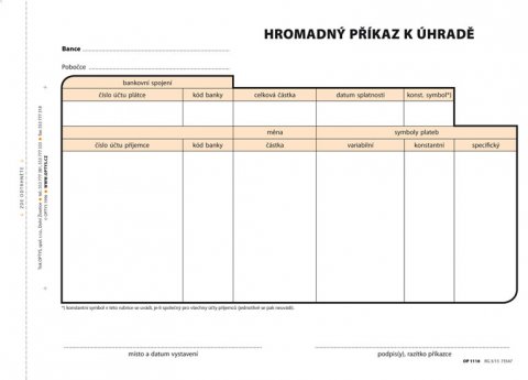 neuveden: Příkaz k úhradě hromadný, A5, 100 listů, NCR