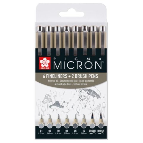 neuveden: Sakura sada Pigma Micron Fineliners  - 6 šedých technických popisovačů, 2 p