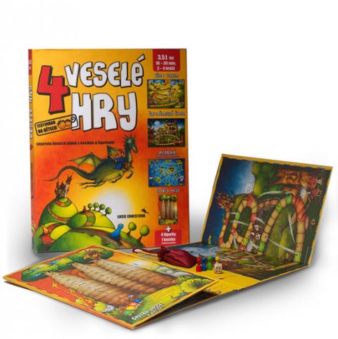 Ernestová Lucie: 4 veselé hry - Leporelo herních plánů s kostkou a figurkami Ernestová Lucie: 4 veselé hry - Leporelo herních plánů s kostkou a figurkami