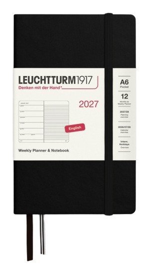 -: Týdenní plánovač & Zápisník Black, Pocket A6 2027, anglicky