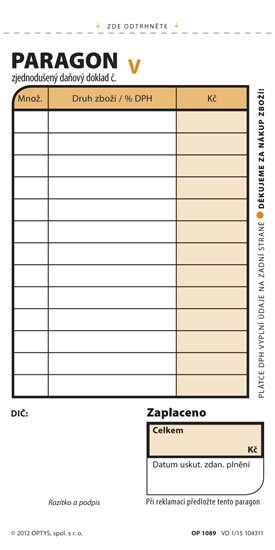 neuveden: Paragon obchodní, 7,5 × 15 cm, 2 × 50 listů, číslovaný, NCR