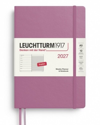 -: Týdenní plánovač & Zápisník Dusty Rose, Medium A5 2027, anglicky