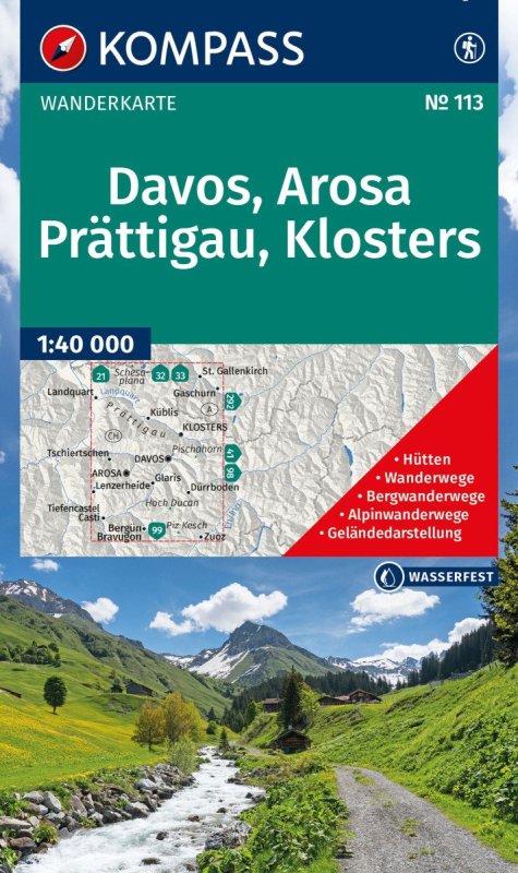 neuveden: Davos, Arosa, Prättigau, Klosters 1:40 000 / turistická mapa KOMPASS 113