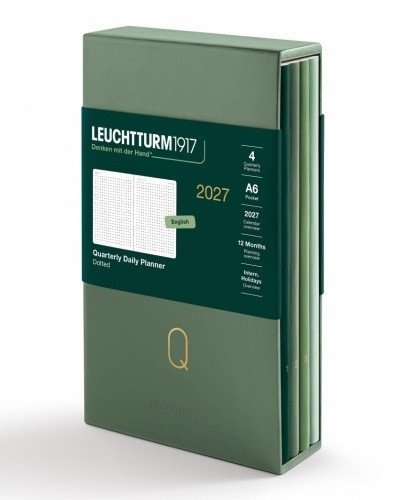 -: Čtvrtletní denní plánovač, tečkovaný, Pocket A6, 2027, 4ks, Shades of Green