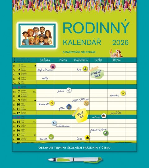 neuveden: Kalendář 2026 Rodinný s perem, nástěnný, 28 x 34 cm