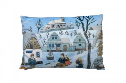 Lada Josef: Polštář Josef Lada - Zimní radovánky se třpytkami 32x21cm