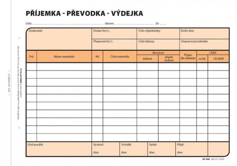 neuveden: Příjemka-převodka-výdejka, A5, 100 listů, NCR