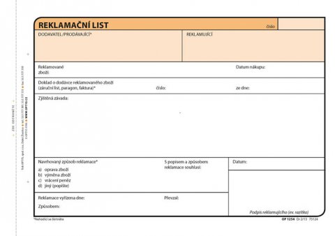 neuveden: Reklamační list, A5, 100 listů, NCR