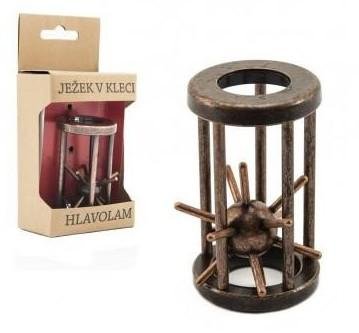 neuveden: Hlavolam ježek v kleci kovový hnědý v krabičce