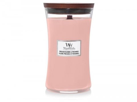 neuveden: WoodWick Pressed Blooms & Patchouli svíčka váza 609g