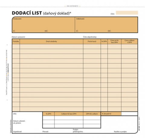 neuveden: Dodací list, 21 × 20 cm, 100 listů, NCR