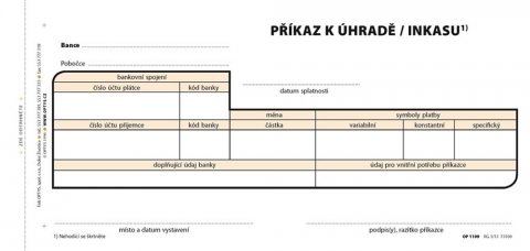 neuveden: Příkaz k úhradě jednoduchý, 21 × 10 cm, 100 listů, NCR