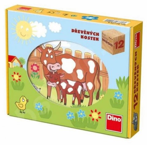neuveden: Domácí Zvířátka - Dřevěné kostky 12 ks