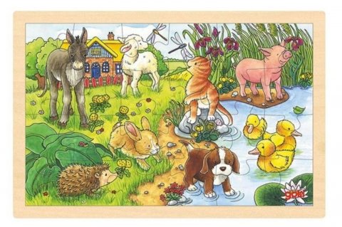 neuveden: Goki Puzzle Mláďata na statku 24 dílků - dřevěné