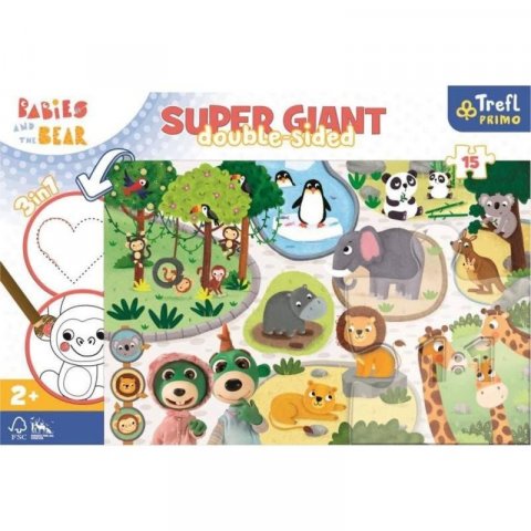 neuveden: Trefl Puzzle Treflíci a mláďata v ZOO super giant 15 dílků - oboustranné