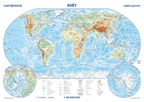 neuveden: Svět - reliéf a povrch / státy a území - příruční mapa 1:85 000 000