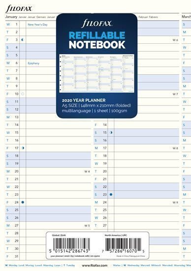 neuveden: FILOFAX Náplň Notebook A5 kalendář 2020 - roční přehled