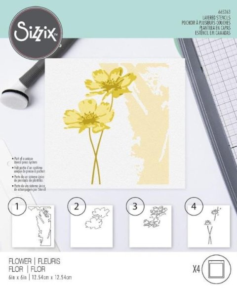 neuveden: SIZZIX Plastová šablona - Květiny 4 ks