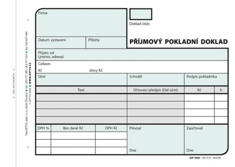neuveden: Příjmový doklad, A6, 2 × 50 listů, NCR