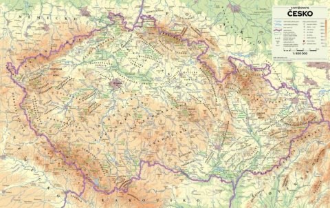 neuveden: Česko - nástěnná fyzická mapa 1 : 500 000
