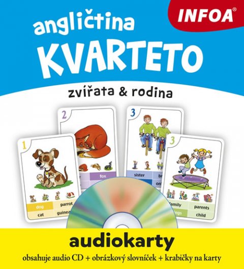 neuveden: Angličtina KVARTETO - Audiokarty + CD (zvířata a rodina)