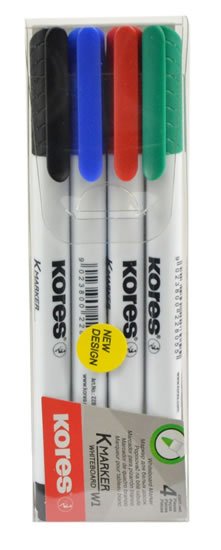 neuveden: Kores K-MARKER Popisovač na bílé tabule, tenký hrot, 4 ks sada