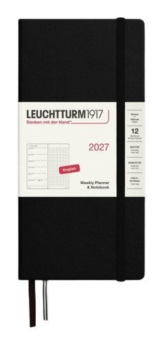 -: Týdenní plánovač & Zápisník Black, tečkovaný Wallet B6+ x A6 2027, anglicky