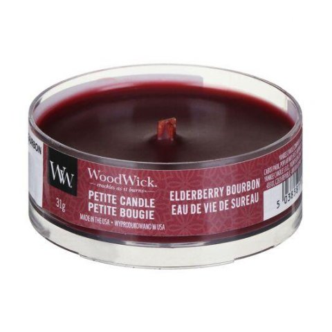 neuveden: WoodWick Elderberry Bourbon svíčka petite 31g
