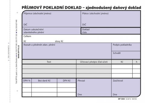 neuveden: Příjmový doklad zjednodušený, A6, 100 listů, NCR neuveden: Příjmový doklad zjednodušený, A6, 100 listů, NCR