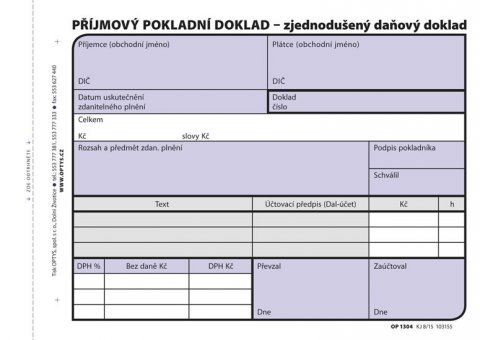 neuveden: Příjmový doklad zjednodušený, A6, 100 listů, NCR