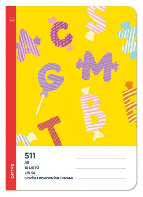 neuveden: Optys Školní sešit 511 bezdřevý, s dvěmi pomocnými linkami 20 mm - písmena