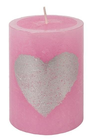 neuveden: Svíčka růžová se srdcem válec 7 x 10 cm, 35 hodin
