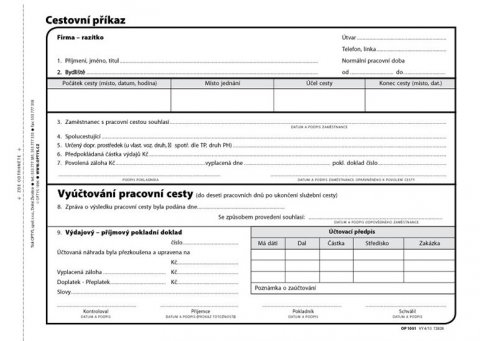 neuveden: Cestovní příkaz, A5, 100 listů