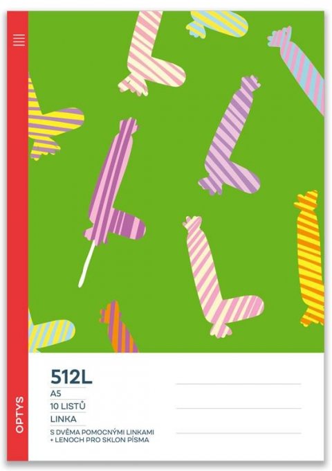 neuveden: Optys Školní sešit 512L s dvěma pomocnými linkami 15 mm a s lenochem pro sk