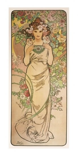 neuveden: Pohled Alfons Mucha – Rose, dlouhý