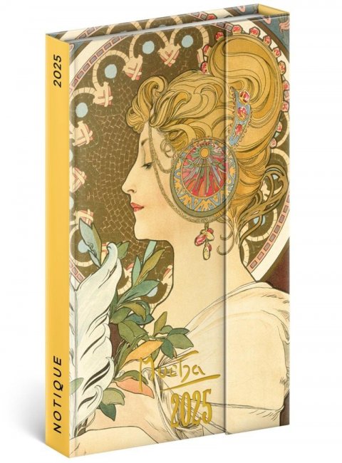 neuveden: Diář 2025: Alfons Mucha - týdenní, magnetický, 13 × 21 cm