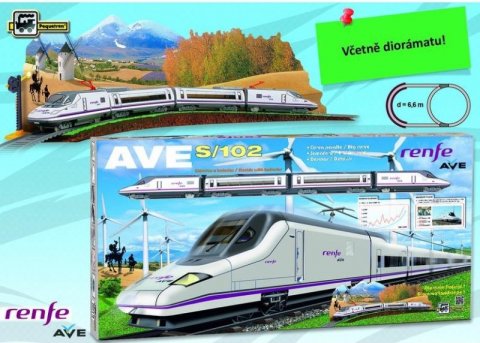 neuveden: Vysokorychlostní vlak Renfe Aves-102 s diorámatem krajiny