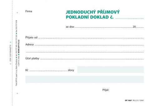 neuveden: Příjmový doklad jednoduchý, A6, 100 listů