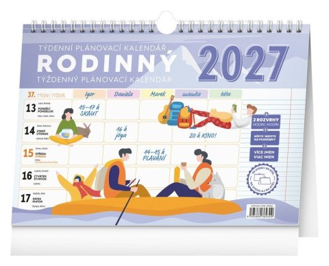 : Kalendář 2027 Rodinný, týdenní, plánovací s háčkem, 30 x 21 cm