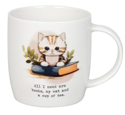 neuveden: Hrnek - Kočka s knihou a čajem