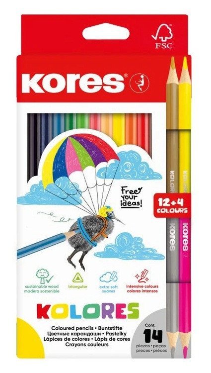 : Kores pastelky Kolores SET 14 ks, 12 + 4 barvy