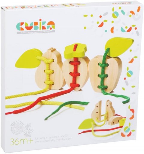 neuveden: CUBIKA 14811 Provlékačka ovoce - sada 3 dřevěných šněrovacích hraček - 6 dř