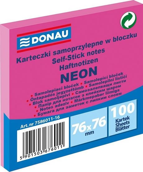 neuveden: Samolepicí bloček 76 x 76 mm - neonově růžový 100 listů