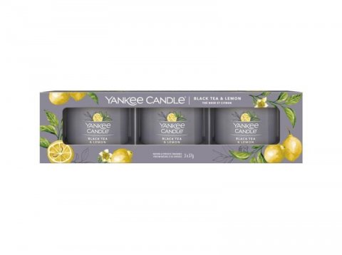 neuveden: YANKEE CANDLE Black Tea & Lemon svíčka votivní 3ks sada