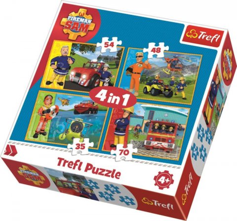 neuveden: Trefl Puzzle Požárník Sam v akci 4v1 (35,48,54,70 dílků)