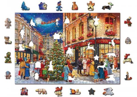 neuveden: Wooden City Puzzle Vánoční ulice 2v1, dřevěné, 505 dílků