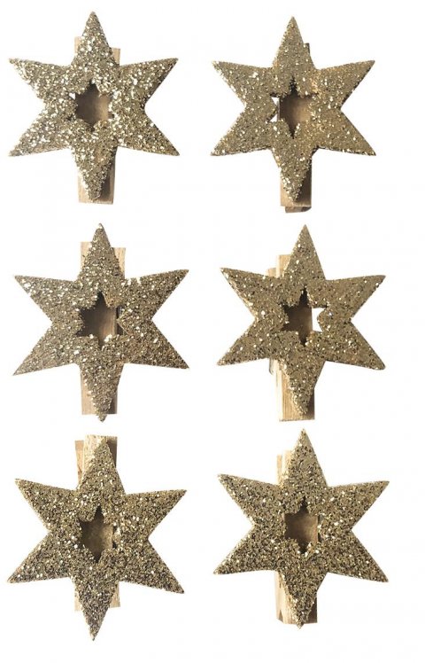 neuveden: Hvězda zlatá na kolíčku 4 cm (6 ks)